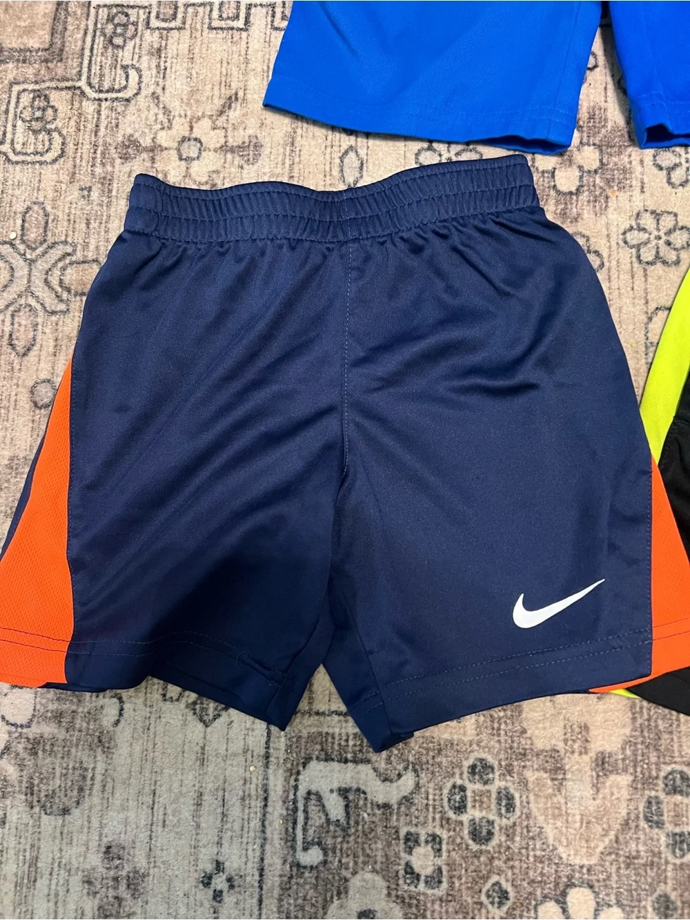 Nike boys Athletic Shorts Set - Royal Blue, Navy/Orange, Black/Neon Yellow